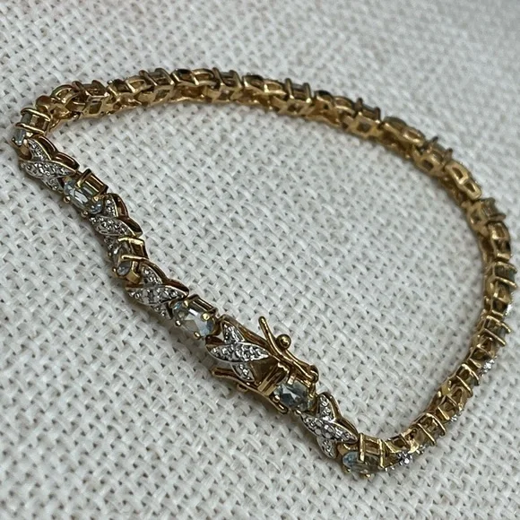 ✨ Vintage Sterling Silver & Gold-Plated Blue Gemstone Bracelet - Picture 7 of 16